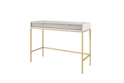 DomoHome Geriffelt Schminktisch Konsolentisch Mit Goldgriffen Und Stahlrahmen Schreibtisch Aus MDF Mit ABS-Kanten 2 Schubladen Mit Gefräster Front 104x78x50cm Matt-Grau Metallbeine-Gold DomoHome Geriffelt Schminktisch Konsolentisch Mit Goldgriffen Und Stahlrahmen Schreibtisch Aus MDF Mit ABS-Kanten 2 Schubladen Mit Gefräster Front 104x78x50cm Matt-Grau Metallbeine-Gold von DomiMeble