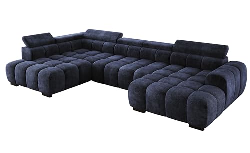 DomoHome Modern Großes U‑Förmiges Ecksofa Stoff Eden Blau Linke Seite 393×205×97 cm – Verstellbare Kopfstützen, Schlaf‑Optional, Minimalistisches Kubistisches Design DomoHome Modern Großes U‑Förmiges Ecksofa Stoff Eden Blau Linke Seite 393×205×97 cm – Verstellbare Kopfstützen, Schlaf‑Optional, Minimalistisches Kubistisches Design von DomiMeble