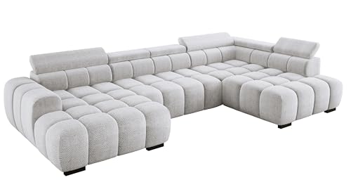 DomoHome Modern Großes U‑Förmiges Ecksofa Stoff Eden Cremefarben Rechte Seite 393×205×97 cm – Verstellbare Kopfstützen, Schlaf‑Optional, Minimalistisches Kubistisches Design DomoHome Modern Großes U‑Förmiges Ecksofa Stoff Eden Cremefarben Rechte Seite 393×205×97 cm – Verstellbare Kopfstützen, Schlaf‑Optional, Minimalistisches Kubistisches Design von DomiMeble