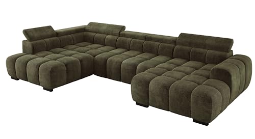 DomoHome Modern Großes U‑Förmiges Ecksofa Stoff Eden Grün Linke Seite 393×205×97 cm – Verstellbare Kopfstützen, Schlaf‑Optional, Minimalistisches Kubistisches Design DomoHome Modern Großes U‑Förmiges Ecksofa Stoff Eden Grün Linke Seite 393×205×97 cm – Verstellbare Kopfstützen, Schlaf‑Optional, Minimalistisches Kubistisches Design von DomiMeble