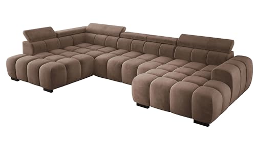 DomoHome Modern Großes U‑Förmiges Ecksofa Stoff Salvador Camel Linke Seite 393×205×97 cm – Verstellbare Kopfstützen, Schlaf‑Optional, Minimalistisches Kubistisches Design DomoHome Modern Großes U‑Förmiges Ecksofa Stoff Salvador Camel Linke Seite 393×205×97 cm – Verstellbare Kopfstützen, Schlaf‑Optional, Minimalistisches Kubistisches Design von DomiMeble