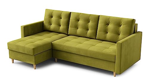 Ecksofa “DIVO” mit Schlaffunktion und Bettkasten - Sofa Bettsofa Couch L form 3 Sitzer Schlafsofa Schlafcouch - Eckcouch Möbel für Wohnzimmer 224 x 144 x 95 cm. Sofabett - Liegefläche: 202 x 140 cm von DomiMeble