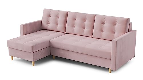 Ecksofa “DIVO” mit Schlaffunktion und Bettkasten - Sofa Bettsofa Couch L form 3 Sitzer Schlafsofa Schlafcouch - Eckcouch Möbel für Wohnzimmer 224 x 144 x 95 cm. Sofabett - Liegefläche: 202 x 140 cm von DomiMeble