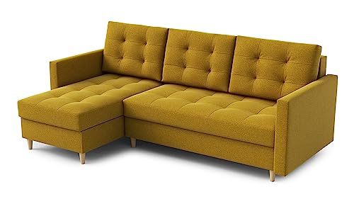 Ecksofa “DIVO” mit Schlaffunktion und Bettkasten - Sofa Bettsofa Couch L form 3 Sitzer Schlafsofa Schlafcouch - Eckcouch Möbel für Wohnzimmer 224 x 144 x 95 cm. Sofabett - Liegefläche: 202 x 140 cm von DomiMeble