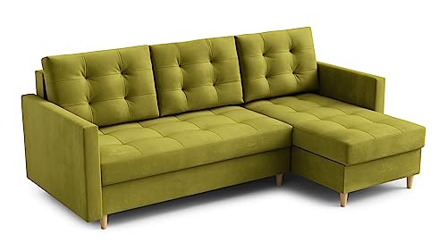 Ecksofa “DIVO” mit Schlaffunktion und Bettkasten - Sofa Bettsofa Couch L form 3 Sitzer Schlafsofa Schlafcouch - Eckcouch Möbel für Wohnzimmer 224 x 144 x 95 cm. Sofabett - Liegefläche: 202 x 140 cm von DomiMeble