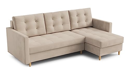 Ecksofa “DIVO” mit Schlaffunktion und Bettkasten - Sofa Bettsofa Couch L form 3 Sitzer Schlafsofa Schlafcouch - Eckcouch Möbel für Wohnzimmer 224 x 144 x 95 cm. Sofabett - Liegefläche: 202 x 140 cm von DomiMeble