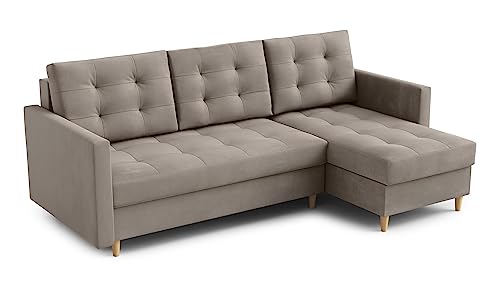 Ecksofa “DIVO” mit Schlaffunktion und Bettkasten - Sofa Bettsofa Couch L form 3 Sitzer Schlafsofa Schlafcouch - Eckcouch Möbel für Wohnzimmer 224 x 144 x 95 cm. Sofabett - Liegefläche: 202 x 140 cm von DomiMeble