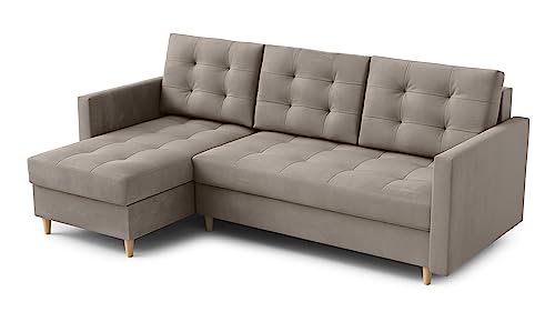 Ecksofa “DIVO” mit Schlaffunktion und Bettkasten - Sofa Bettsofa Couch L form 3 Sitzer Schlafsofa Schlafcouch - Eckcouch Möbel für Wohnzimmer 224 x 144 x 95 cm. Sofabett - Liegefläche: 202 x 140 cm von DomiMeble