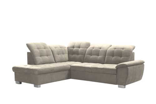 DomiMeble Ecksofa Lotta 258 x 212 x 108 cm - modernes Sofa, bequem mit hochelastischem Schaumstoff, mit Bettkasten, mit Schlaffunktion, angenehm anzufassendes Veloursmaterial (Linke Seite, Beige) von DomiMeble