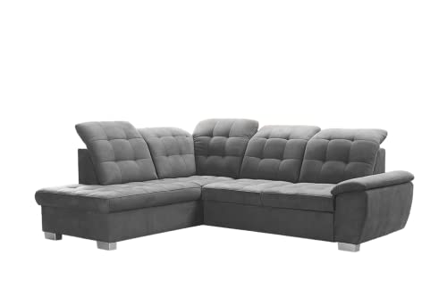 DomiMeble Ecksofa Lotta 258 x 212 x 108 cm - modernes Sofa, bequem mit hochelastischem Schaumstoff, mit Bettkasten, mit Schlaffunktion, angenehm anzufassendes Veloursmaterial (Linke Seite, Grau) von DomiMeble