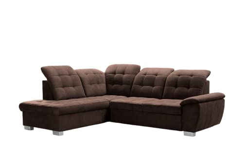 DomiMeble Ecksofa Lotta 258 x 212 x 108 cm - modernes Sofa, bequem mit hochelastischem Schaumstoff, mit Bettkasten, mit Schlaffunktion, angenehm anzufassendes Veloursmaterial (Linke Seite, Braun) von DomiMeble