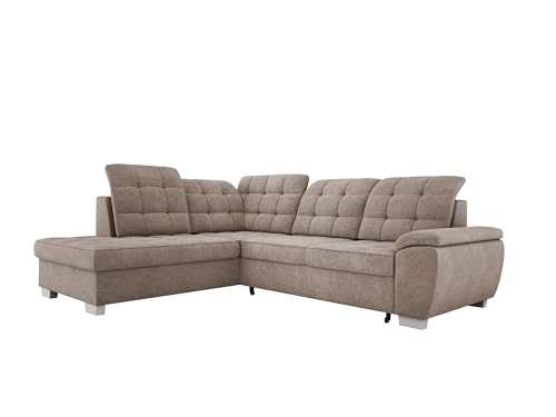 Modernes Ecksofa Lotta, Mit Komfortabler Liegefläche 186x125cm, Relaxfunktion Und Pflegeleichtem Veloursstoff Für Unerwartete Gäste, Maße 258x212cm Anordnung der Möbel Linksseitig Farbe: Dunkelbeige von DomiMeble