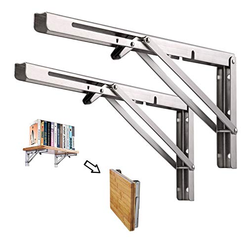 DOMI PRO Wandregal, klappbar, 300 mm, 2 Stück, Konsolenhalterung, faltbar, aus Edelstahl, Halterung für Garage, schwere Halterung für Küche, Schlafzimmer von DOMI PRO
