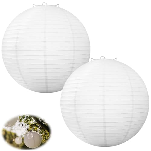 2 Stück Lampenschirm Rund Weiß Papier, Papierlaterne Papier Classic Bamboo Style Gerippter Lampenschirm Deko Für Kreative Diy-Projekte Und Party Garten Hochzeit Dekoration (20 Cm, 8") von Domicubes