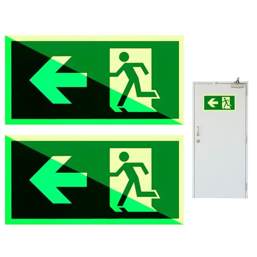 2 Stück Notausgangsschild Nachleuchtend Und Selbstklebend, Notausgangsschild Pfeil Links 30 X 15 Cm, Schild Notausgang Für Infoschild - Sicherheitsmarkierung/rettungszeichen/rettungsschild von Domicubes