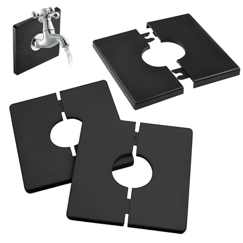 3 Stück Rohrwandabdeckungen, ABS Quadratische Selbstklebende Rosettenplatte, Dekorative Duschabdeckung, Selbstklebende Rohrplattenabdeckungen Für 28 MM Durchmesser Rohr-Dekoration (Schwarz) von Domicubes