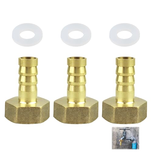 3 Stück Schlauchtülle Anschlussstück, Messing G1/2 Innengewinde Schlauchanschluss 10mm Barb Rohradapter und 3 transparente Silikondichtungen für Wasser Luft Öl Gas Kraftstoff Gartenschlauch von Domicubes