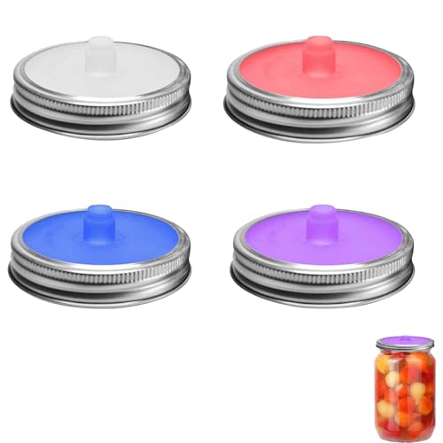 4 Stück Silikon Einmachglas Groß Deckel, Lebensmittelqualität Wasserlose Mason Jar Deckel, Wiederverwendbar Fermentierdeckel Gärset Für Kimchi, Gurken, Fermentierte Probiotische Lebensmittel, One Size von Domicubes