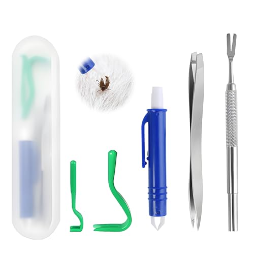 5 Stück Zeckenzange für Hunde, Effektiver Zecken Entferner Kit Edelstahl Zeckenzange mit 2 Zeckenhaken 2 Zeckenzangen Metall 1 Profi Zeckenpinzette und Etui für Hunde Katze Haustiere und Kinder von Domicubes