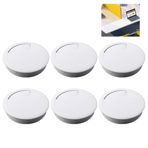 6 Stück Kabeldurchführung Kunststoff Weiß, Schreibtisch Tülle Kabeldurchlass Bohr 60mm Rund Schreibtisch Kabeldurchführung für Kabelführung zum Tisch Office Schreibtischplatte und Arbeitsplätze von Domicubes