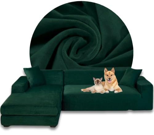 Domidekor - Ecksofa Bezug Dunkelgrün – Sofabezug L Form – Eckcouch Sofaüberwurf – Lounge Abdeckung L-Form – Couchbezug Samt Stretch – Sofahusse für Schlafcouch - 2 Sitzer + 2 Sitzer - 2 x 145-185CM von Domidekor