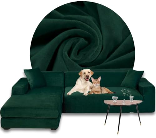Domidekor - Ecksofa Bezug Dunkelgrün – Sofabezug L Form – Eckcouch Sofaüberwurf – Lounge Abdeckung L-Form – Couchbezug Samt Stretch – Sofahusse für Schlafcouch - 3 Sitzer + 3 Sitzer - 2 x 190-230CM von Domidekor