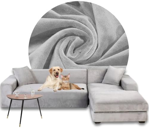 Domidekor - Ecksofa Bezug Grau – Sofabezug L Form – Eckcouch Sofaüberwurf – Lounge Abdeckung L-Form – Couchbezug Samt Stretch – Sofahusse für Schlafcouch - 3 Sitzer + 3 Sitzer - 2 x 190-230CM Domidekor - Ecksofa Bezug Grau – Sofabezug L Form – Eckcouch Sofaüberwurf – Lounge Abdeckung L-Form – Couchbezug Samt Stretch – Sofahusse für Schlafcouch - 3 Sitzer + 3 Sitzer - 2 x 190-230CM von Domidekor