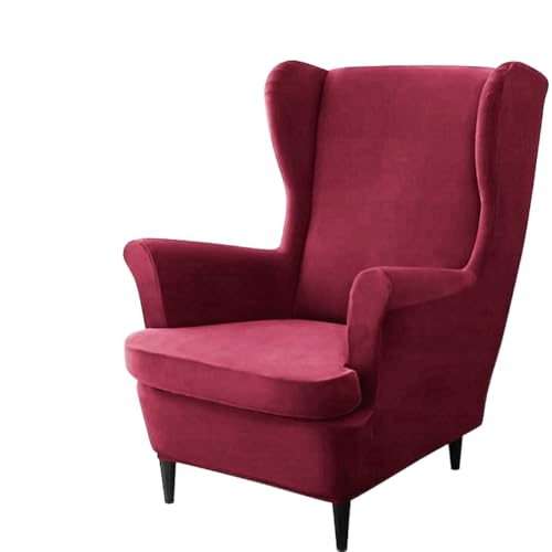 Domidekor Ohrensessel Überzug – Sesselschoner Bordeaux – Sesselbezug Stretch - Strandmon Sessel Bezug – Sesselhusse Elastisch Samt Velour Schmutzabweisend - Oeko-Tex 100 von Domidekor