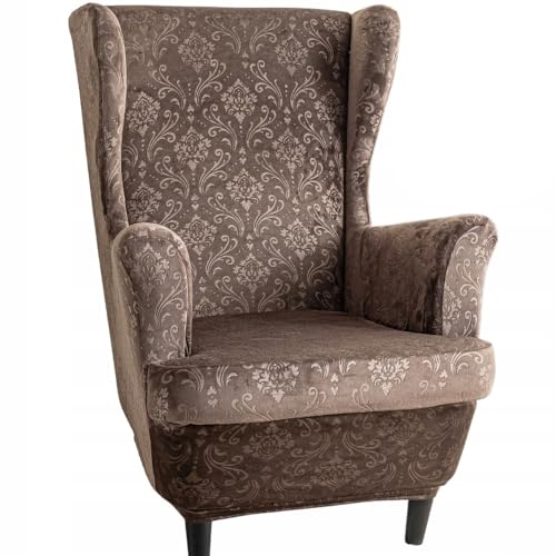 Domidekor Ohrensessel Überzug – Sesselschoner Braun – Sesselbezug Stretch - Strandmon Sessel Bezug – Sesselhusse Elastisch Velour Schmutzabweisend - Oeko-Tex 101 von Domidekor