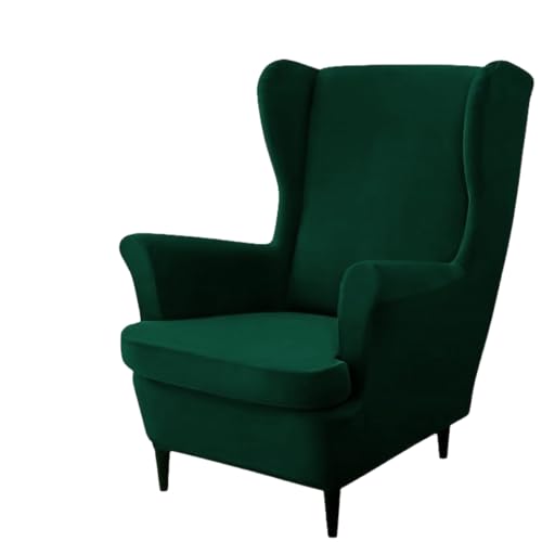 Domidekor Ohrensessel Überzug – Sesselschoner Grün – Sesselbezug Stretch - Strandmon Sessel Bezug – Sesselhusse Elastisch Samt Velour Schmutzabweisend - Oeko-Tex 100 von Domidekor