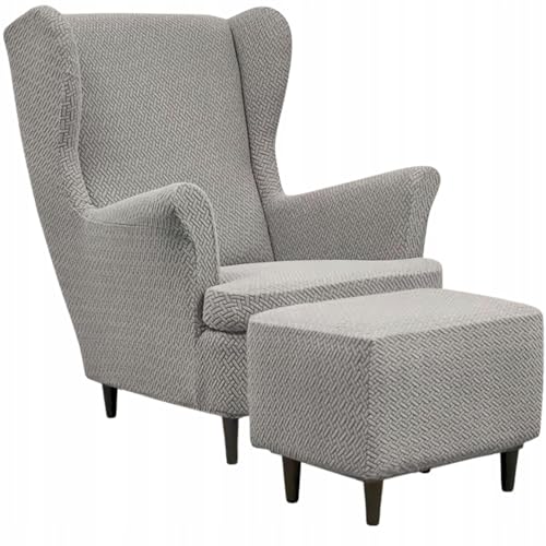 Domidekor Ohrensessel Überzug & Ottoman Schonbezug - Sesselbezug Stretch + Polsterhocker Grau - Strandmon Sessel Bezug und Hockerbezug - Elastisch Samt Velour Schmutzabweisend - Oeko-Tex 100 von Domidekor