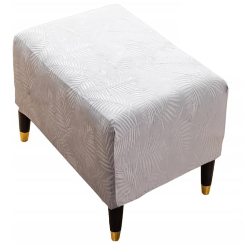 Domidekor Ottoman Schonbezug – Polsterhocker Überzug – Hockerbezug Grau mit Palmenblättern - Hocker Bezug Wohnzimmer - Waschbar Hockerabdeckung Elastisch Velour Schmutzabweisend - Oeko-Tex 100 von Domidekor