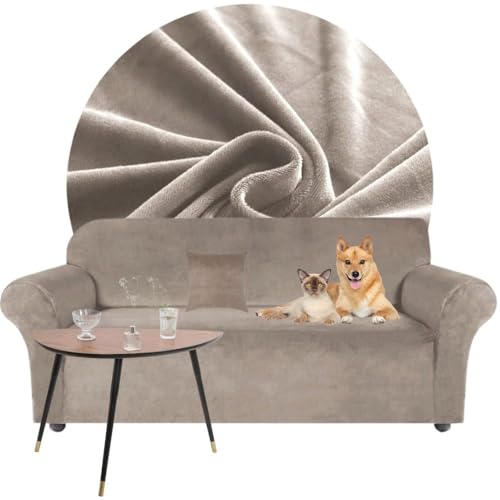 Domidekor - Sofa Überzug Beige - Couch und Sofabezug 3 Sitzer - Sofaüberwurf für Wohnzimmer - Sesselbezug Stretch - Elastische Samt Couchbezug - Breite 190-230cm - Oeko-Tex 100 von Domidekor