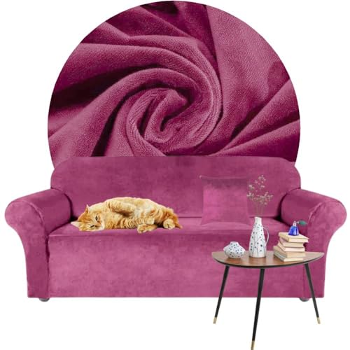 Domidekor - Sofa Überzug Dunkelrosa - Couch und Sofabezug 4 Sitzer - Sofaüberwurf für Wohnzimmer - Sesselbezug Stretch - Elastische Samt Couchbezug - Breite 235-300cm - Oeko-Tex 100 von Domidekor