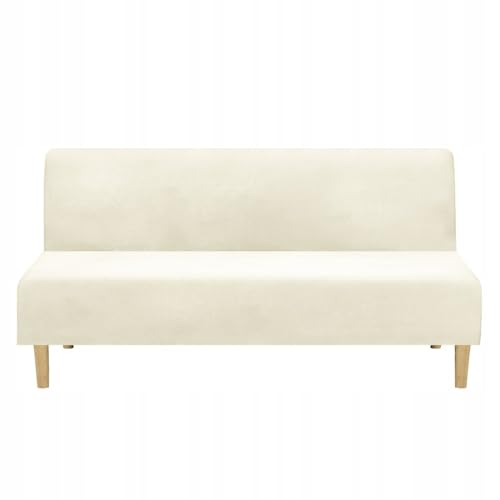 Domidekor - Sofa Überzug Ohne Armlehnen Cremefarben - Couch und Sofabezug - Sofaüberwurf für Wohnzimmer - Schlafcouch Bezug Stretch - Elastische Samt Couchbezug - Breite 190-210cm von Domidekor