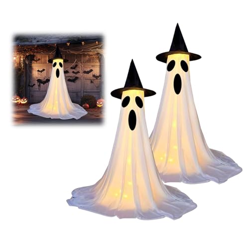 Domigard 2er-Pack Halloween Deko Geister Für Garten – Gruselige Geister Lichter für Outdoor, Deko für Innen, Vorderveranda und Rasen – Einfach zu montierende Halloween-Gespenster (145CM) von Domigard