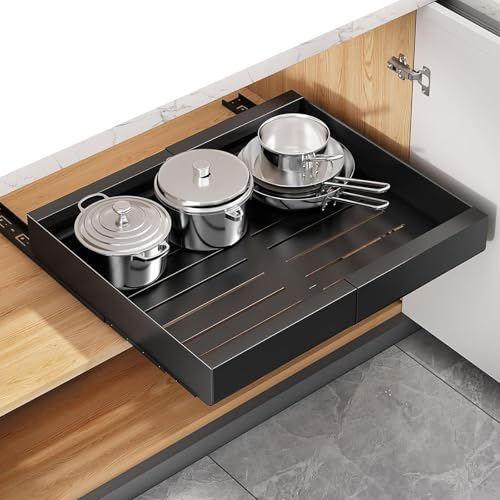 Domigard Teleskopschublade, Ausziehbare Schublade Küche, Ausziehbarer Schrank Organizer mit Klebefolie, Expandierbare Breite 12.4-20.47in kein Bohren oder Nageln erforderlich (Grau) von Domigard