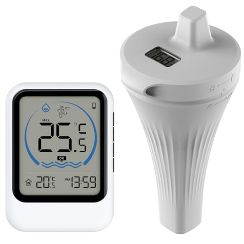 Poolthermometer Schwimmend Digital mit LCD Display, IP68 Wasserdicht, mit Raumtemperaturfunktion, Signalreichweite bis zu 100m - Thermometer Funk für Pool, Whirlpool, Badewanne, Aquarium Poolthermometer Schwimmend Digital mit LCD Display, IP68 Wasserdicht, mit Raumtemperaturfunktion, Signalreichweite bis zu 100m - Thermometer Funk für Pool, Whirlpool, Badewanne, Aquarium von Domigard