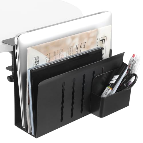 Domigard Schreibtisch-Seitenaufbewahrung, Aufbewahrung unter dem Schreibtisch, No Drill Desktop Organizer mit Magnetischem Stifthalter Schreibtisch-Laptop-Ständer(Schwarz-Doppelt) von Domigard