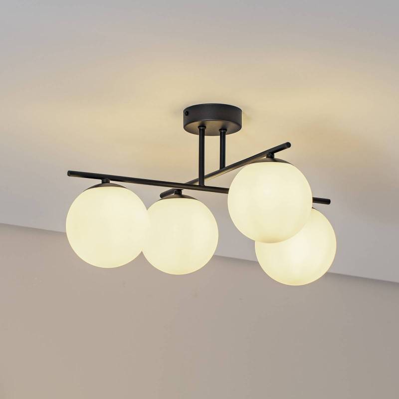 Deckenleuchte Aurora, schwarz, Ø 50 cm, 4-flammig, Glas, E14 von Domiluce