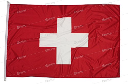 Schweizerfahne 150x100cm aus nautischem Windschutzgewebe von 115 g/m2, waschbare Schweiz Fahne 150x100cm, professionelle Schweizer Flagge 150x100 mit schnur, Kappnaht und Verstärkungsband am Rand von Domina Games