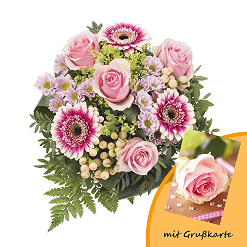 Dominik Blumen und Pflanzen, Blumenstrauß, Blütenduett, mehrfarbig, 40 x 25 x 25 cm und Grußkarte "Rosen" von Dominik Blumen und Pflanzen