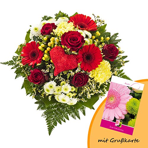 Dominik Blumen und Pflanzen, Blumenstrauß Herzensfreude und Grußkarte "Geburtstag" von Dominik Blumen und Pflanzen