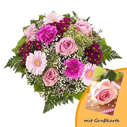 Dominik Blumen und Pflanzen, Blumenstrauß Herzklopfen und Grußkarte "Rosen" von Dominik Blumen und Pflanzen