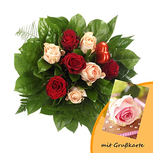 Dominik Blumen und Pflanzen, Blumenstrauß Mein Glück und Grußkarte "Rosen" von Dominik Blumen und Pflanzen