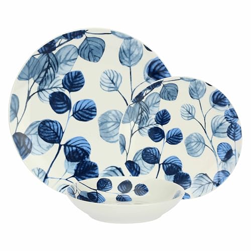 Domino Set mit 18 Tellern, Blätter-Porzellan, mehrfarbig von Domino