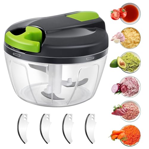 Zwiebelschneider 520 ml, Zwiebelschneider, manuell mit 3 Edelstahlklingen, extra 5 Schneiden und 1 Mixer, Zwiebelschneider, Zwiebelschneider mit Scheibe von Domkan