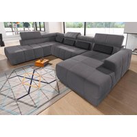DOMO collection Wohnlandschaft "Brandon, belastbar bis 140kg/ Sitz, B/T: 359/228 cm, U-Form", ohne Sitztiefenverstellung, Luxus-Microfaser, dunkelgrau von Domo Collection