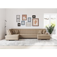 DOMO collection Wohnlandschaft "Treviso incl. Zierkissen, moderne Steppung, XXL: B/T/H: 364/201/83 cm", wahlweise mit Bettfunktion, in vielen Bezugsarten auch in Cord U-Form von Domo Collection