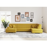 DOMO collection Wohnlandschaft "Treviso incl. Zierkissen, moderne Steppung, XXL: B/T/H: 364/201/83 cm", wahlweise mit Bettfunktion, in vielen Bezugsarten auch in Cord U-Form von Domo Collection